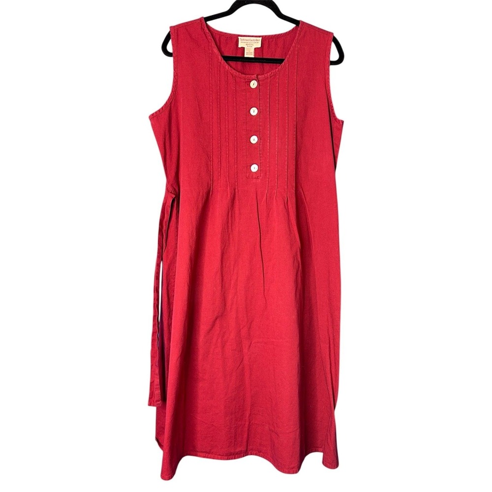 Vermont Country Store Womens Red Jumper Dress Sz L Minimalist Modest Teacher Tie